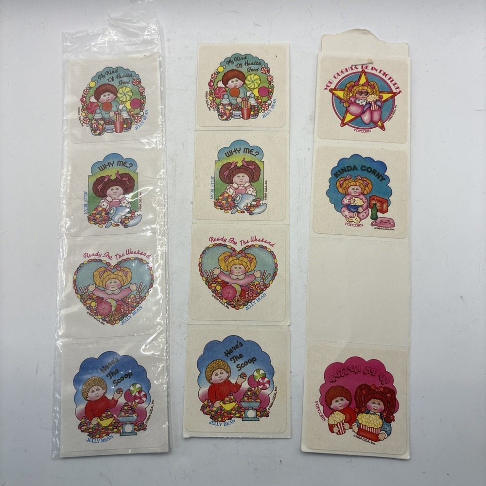 (11) Vtg 1980s Cabbage Patch Kids Scratch 'N Sniff Stickers Popcorn Jelly Bean